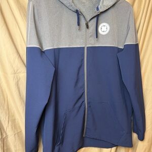 Black Clover Hooded Navy Golf Jacket Fair Used Men's size M Faded Back Emblem